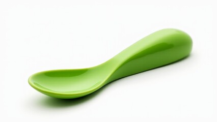 Green Plastic Baby Spoon Isolated On White