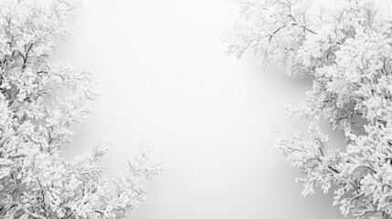 Winter wonderland scene with snowy branches on pure white background minimalist nature photography