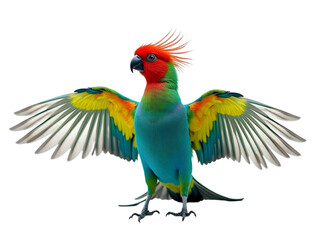 Vibrant Red-Crested Parrot with Wings Spread transparent background