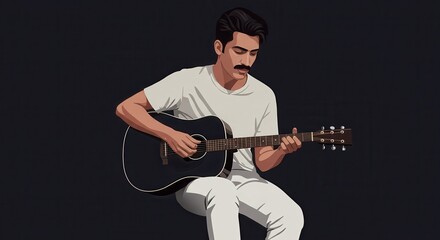 Obraz premium Acoustic Guitarist Vector Illustration of a Musician Playing