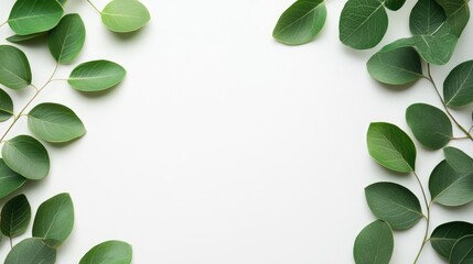 Obraz premium Refreshing green leaves arrangement on pure white background nature photography minimalist style