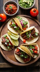 Delicious Homemade Tacos with Fresh Toppings Served on a Wooden Platter, Creating a Mouthwatering Culinary Experience.