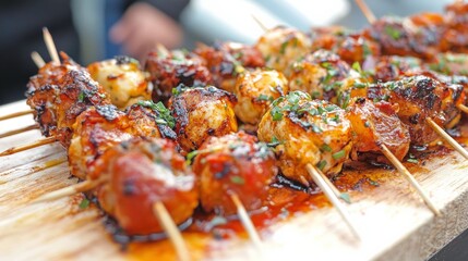 Vibrant Tapas Served on Skewers at Food Stall
