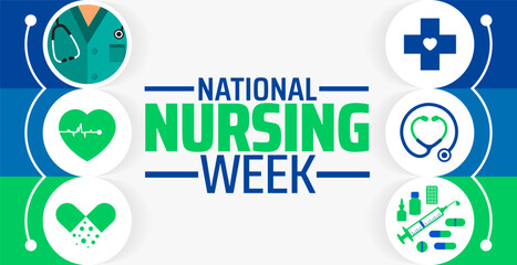National Nursing Week background banner or poster design template. observed every year in May. Holiday concept. Use to any Template, card, poster, placard, template.