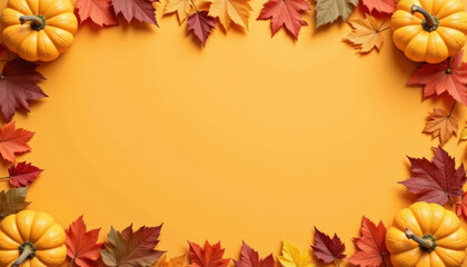 Bright orange pumpkins and vibrant autumn leaves create warm background perfect for seasonal celebrations. rich colors evoke feelings of harvest and joy
