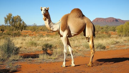 Camel standing desert outback Australia arid landscape travel