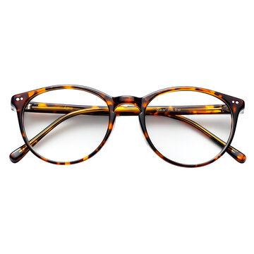 Tortoiseshell eyeglasses frame PNG, brown amber acetate spectacles isolated on white, optical glasses for vision and fashion