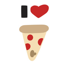 I love pizza. Fast food. Hand drawn flat illustration on white background.