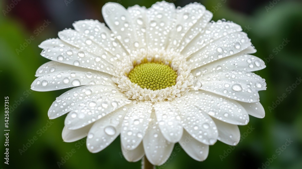 Aufkleber a close-up of a white flower with shimmering water droplets on the edges of its petals, captured wit