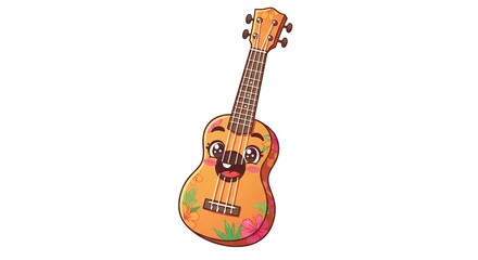 Obraz premium Cartoon ukulele illustration music instrument with friendly happy face graphic