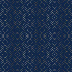 Art Deco Geometric Seamless Pattern with Gold Lines on Navy Blue Background – Luxury Modern Design. Islamic pattern
