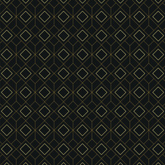 Minimalist Art Deco Geometric Pattern with Gold Diamond Lines on Black Background &ndash; Elegant Luxury Design