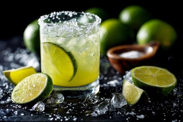 Fototapeta premium Margarita cocktail with lime and salt rim.