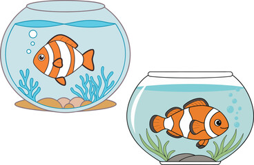 Clownfish Escaping Fishbowl Creative Aquatic Vector Concept