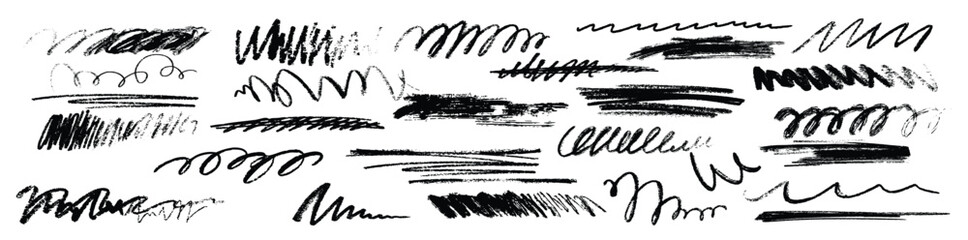  Hand drawn crayon doodle strokes pencil squiggly lines charcoal wavy underline