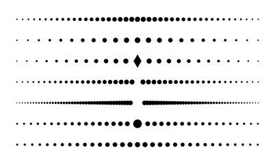 Halftone dotted dividers set. Abstract geometric minimal border text separator vector lines