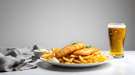 Crispy Fish and Chips with Beer Classic Pub Meal