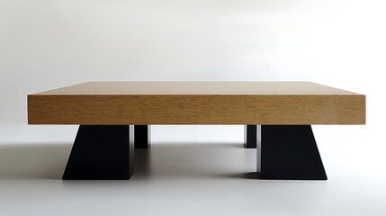 Wooden table with black legs and a black top