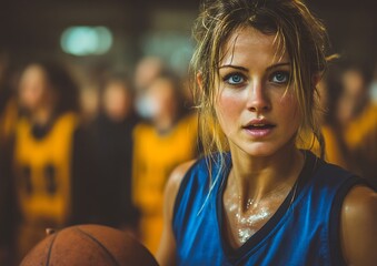 Woman basketball player focus indoors