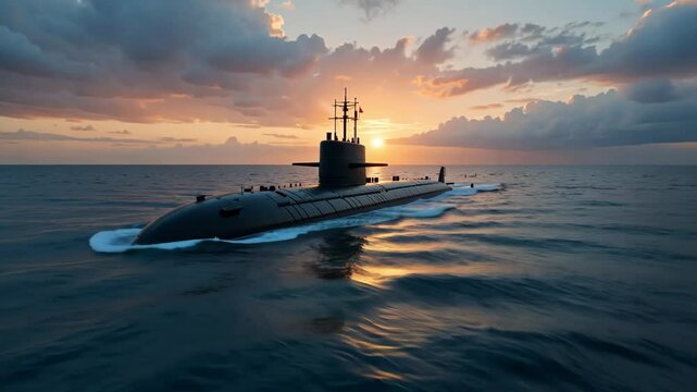Navy submarine at sunset ocean horizon 4k videos
