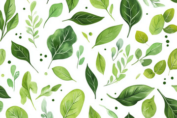 Bright minimal salad greens pattern on a white background, subtle design
