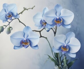 Fototapeta premium Watercolor painting of Phalaenopsis orchids, vibrant blues, delicate details , peaceful, design element