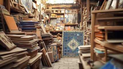 Fototapeta premium Artistic Display of Historical Tiles in a Craft Shop
