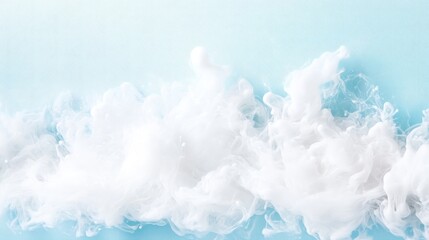 Fototapeta premium White Ink Clouds Blue Background, Abstract Swirls, Soft Focus Lighting, Wide Panoramic View, Fluid Textures, Peaceful Serenity, Light Blue backdrop, Airy Pastel Mood, Perfect for Branding Designs