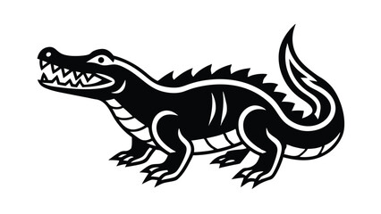 black and white illustration crocodile line art