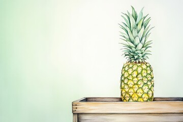 Isolated pineapple resting in a wooden crate.