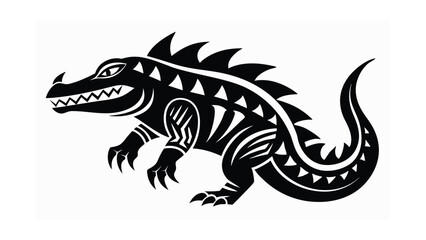 black and white illustration crocodile line art