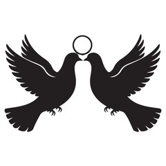 Wedding Dove With Ring Vector Black silhouettes. with white background