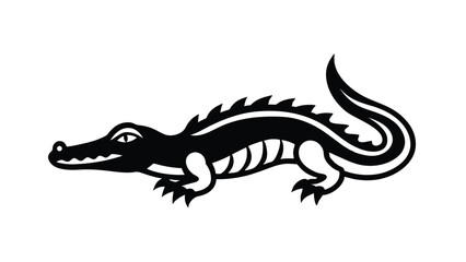black and white illustration crocodile line art