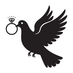 Wedding Dove With Ring Vector Black silhouettes. with white background