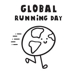 Global running day. Cute funny character. Vector outline illustration on white background.