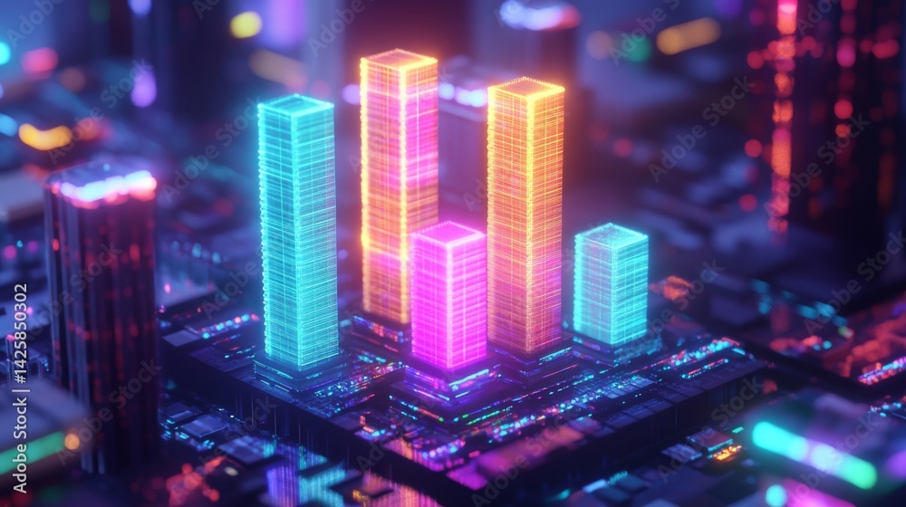 Leinwandbilder a colorful d bar graph with glowing, stacked bars, illustrating progress and data analysis in a vibr