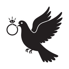 Wedding Dove With Ring Vector Black silhouettes. with white background
