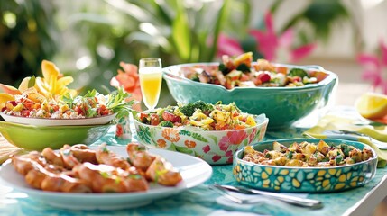Vibrant Brunch Spread with Various Dishes