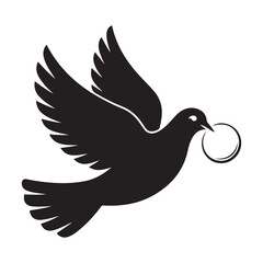 Wedding Dove With Ring Vector Black silhouettes. with white background