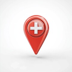 Obraz premium Red medical map pin; healthcare location; white background; website icon