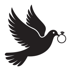 Wedding Dove With Ring Vector Black silhouettes. with white background