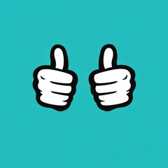 Two thumbs up, teal background, positive feedback