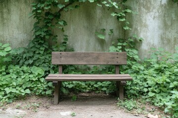 Wooden Garden Bench Surrounded by Greenery
