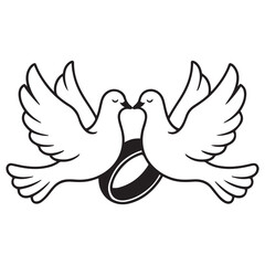 Wedding Dove With Ring Vector Black silhouettes. with white background