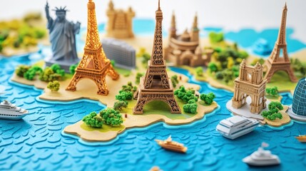 Obraz premium Colorful Tourist Attractions Map on White Background