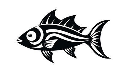 black and white illustration stylized fish detail