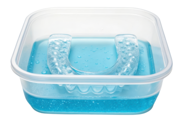 Dental mouthguard soaking in cleaning solution case