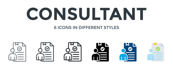 Consultant Icon In Different Style Vector Illustration. Designed In Thin Line, Regular Line, Bold Line, Glyph, Color Fill, And Flat Style Can Be Used For Web