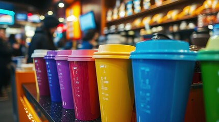 Fototapeta premium Vibrant Coffee and Tea Options in Food Court