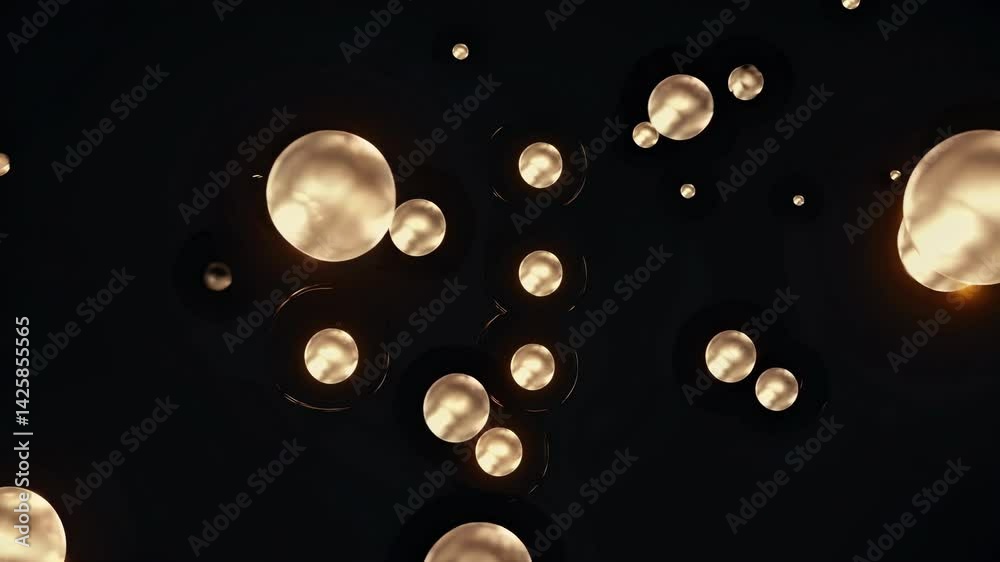 Wall mural abstract video of glowing spheres floating in darkness, captured from a low-angle view, creating a m